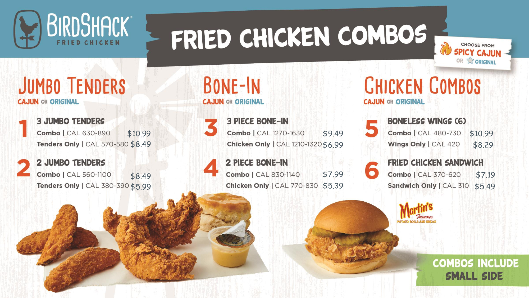 Birdshack Fried Chicken Combos Menu
